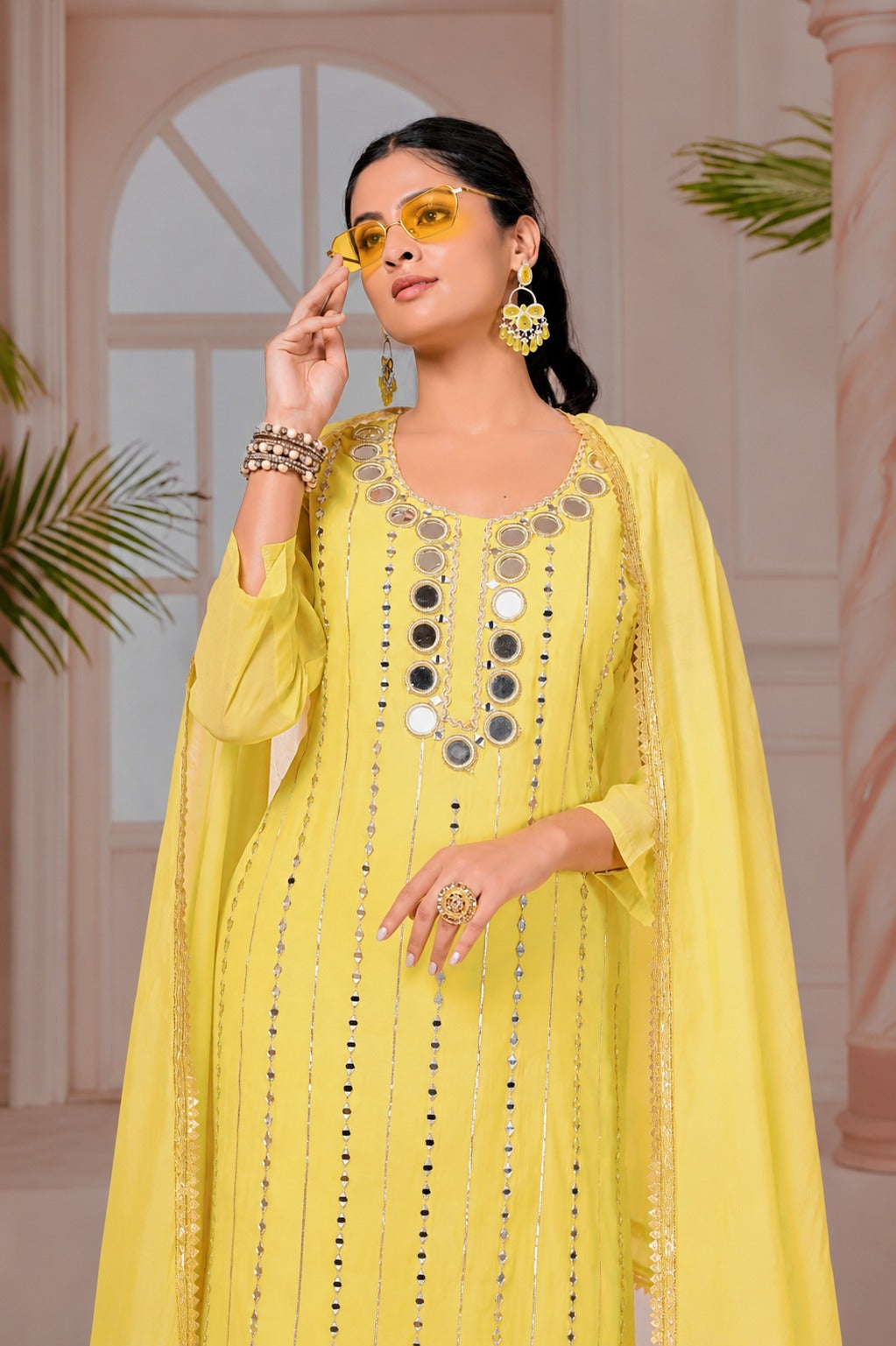 Mal Chanderi with Hand work Kurti pant duppata Set By Texofab Online