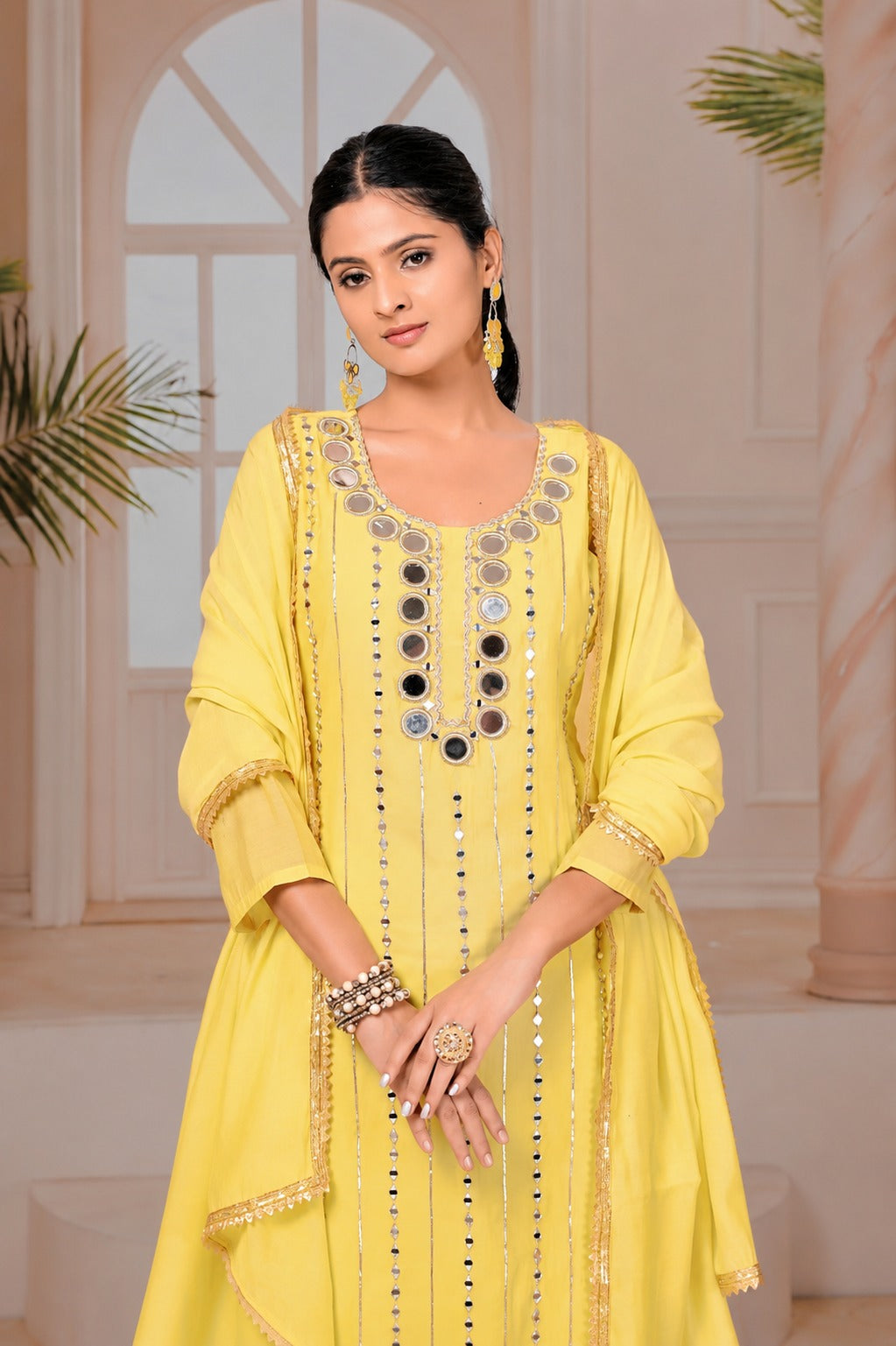 Mal Chanderi with Hand work Kurti pant duppata Set By Texofab Online