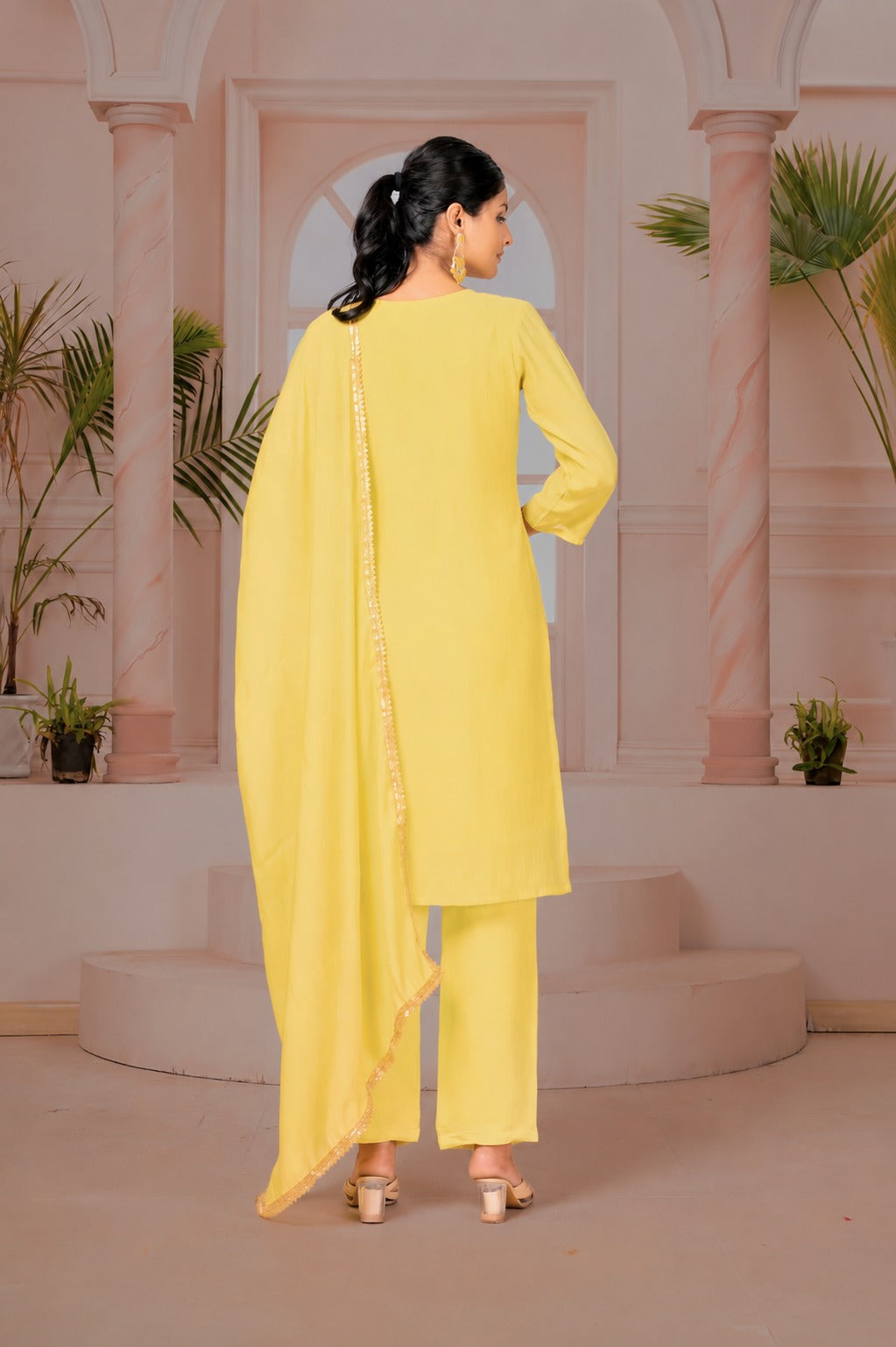 Mal Chanderi with Hand work Kurti pant duppata Set By Texofab Online