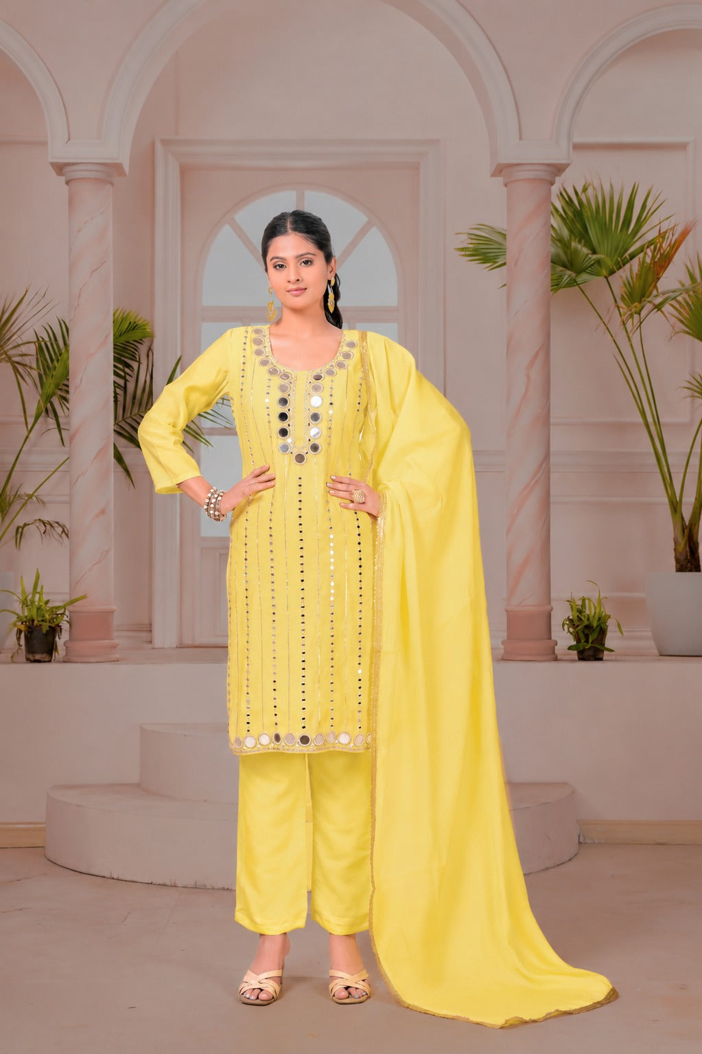 Mal Chanderi with Hand work Kurti pant duppata Set By Texofab Online