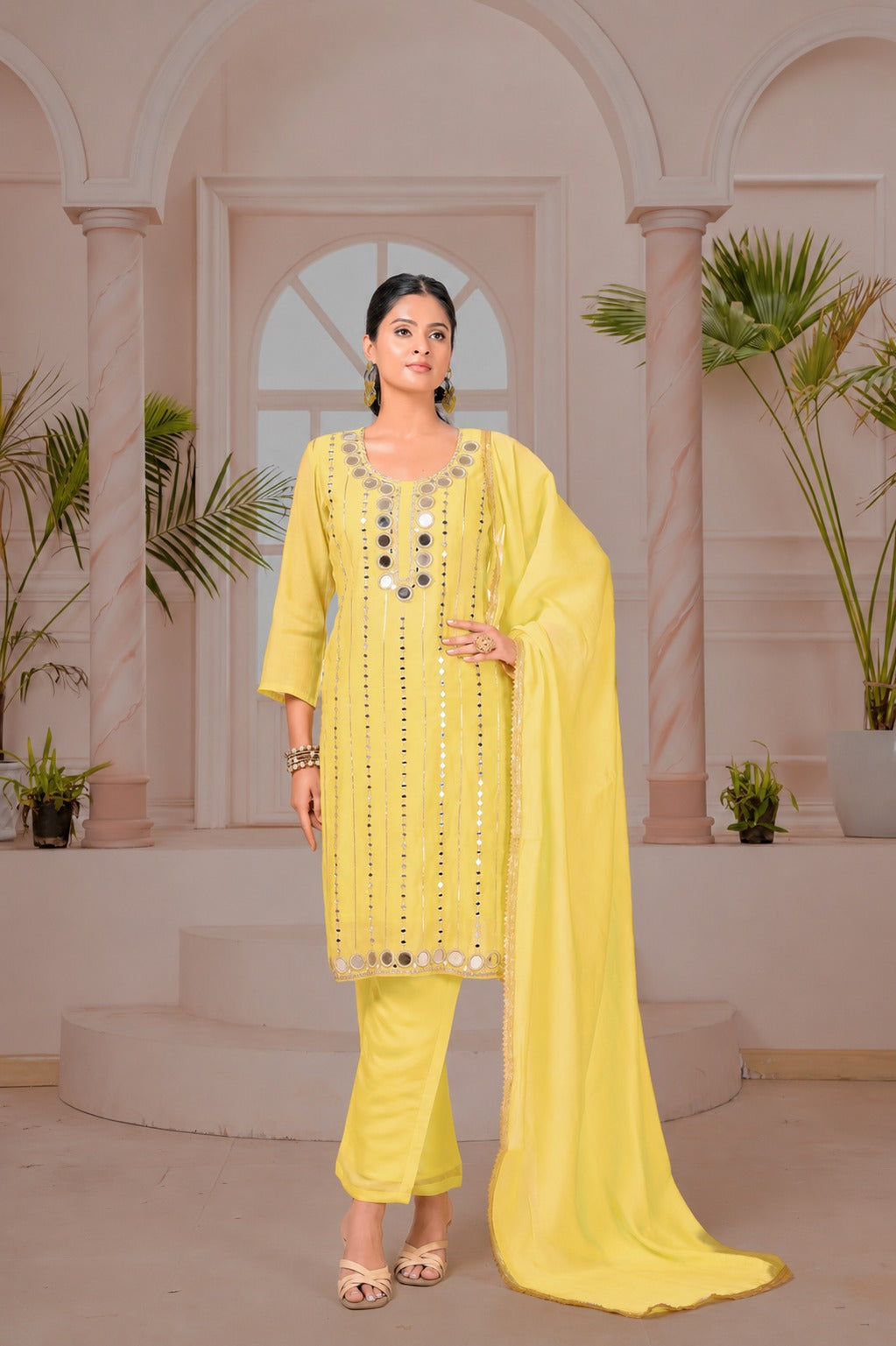 Mal Chanderi with Hand work Kurti pant duppata Set By Texofab Online