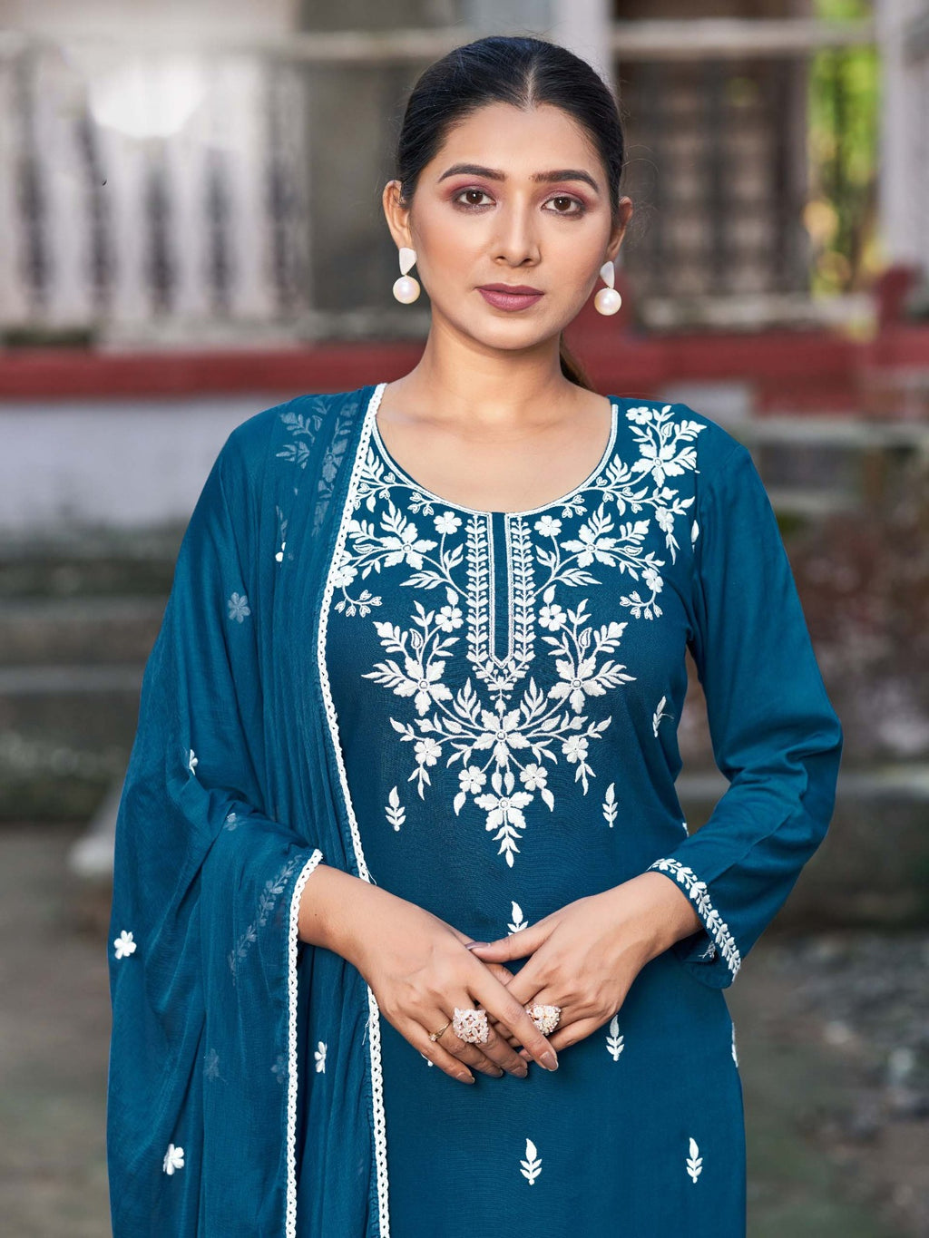 Heavy Rayon Kurti Pant Dupatta with embroidery work Launch By Texofab