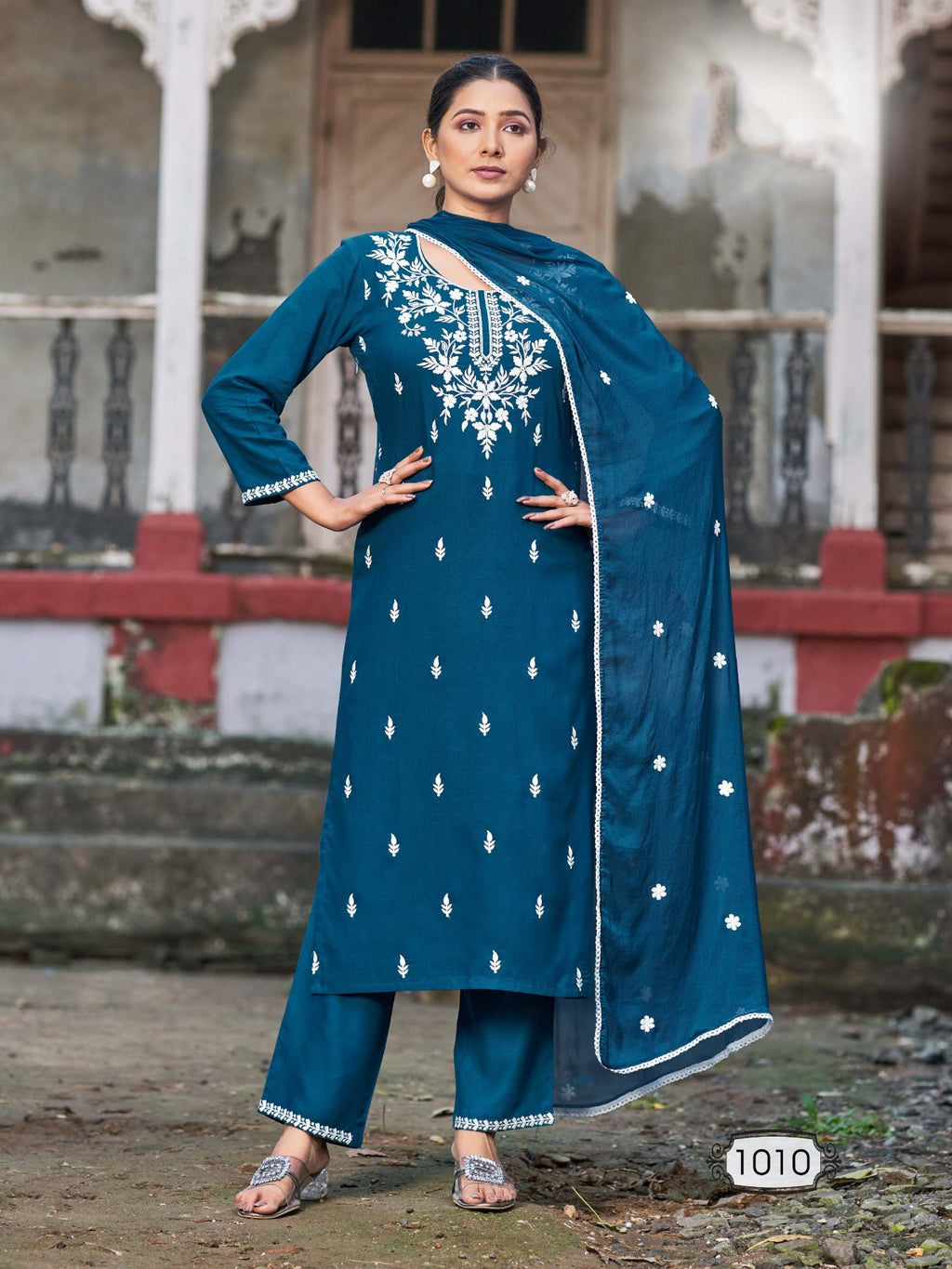 Heavy Rayon Kurti Pant Dupatta with embroidery work Launch By Texofab
