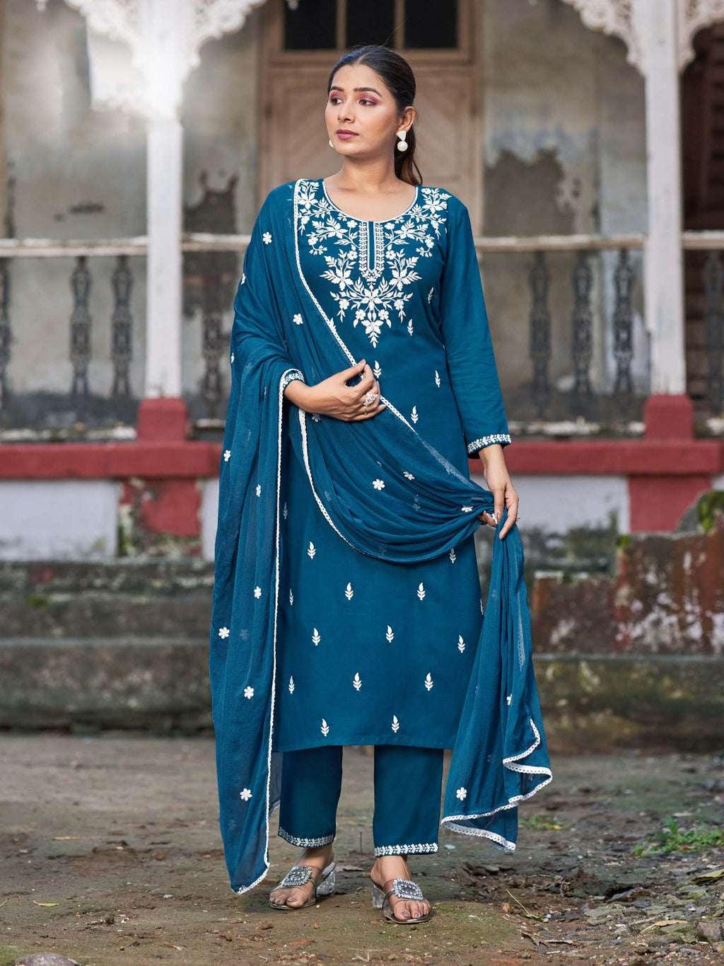Heavy Rayon Kurti Pant Dupatta with embroidery work Launch By Texofab