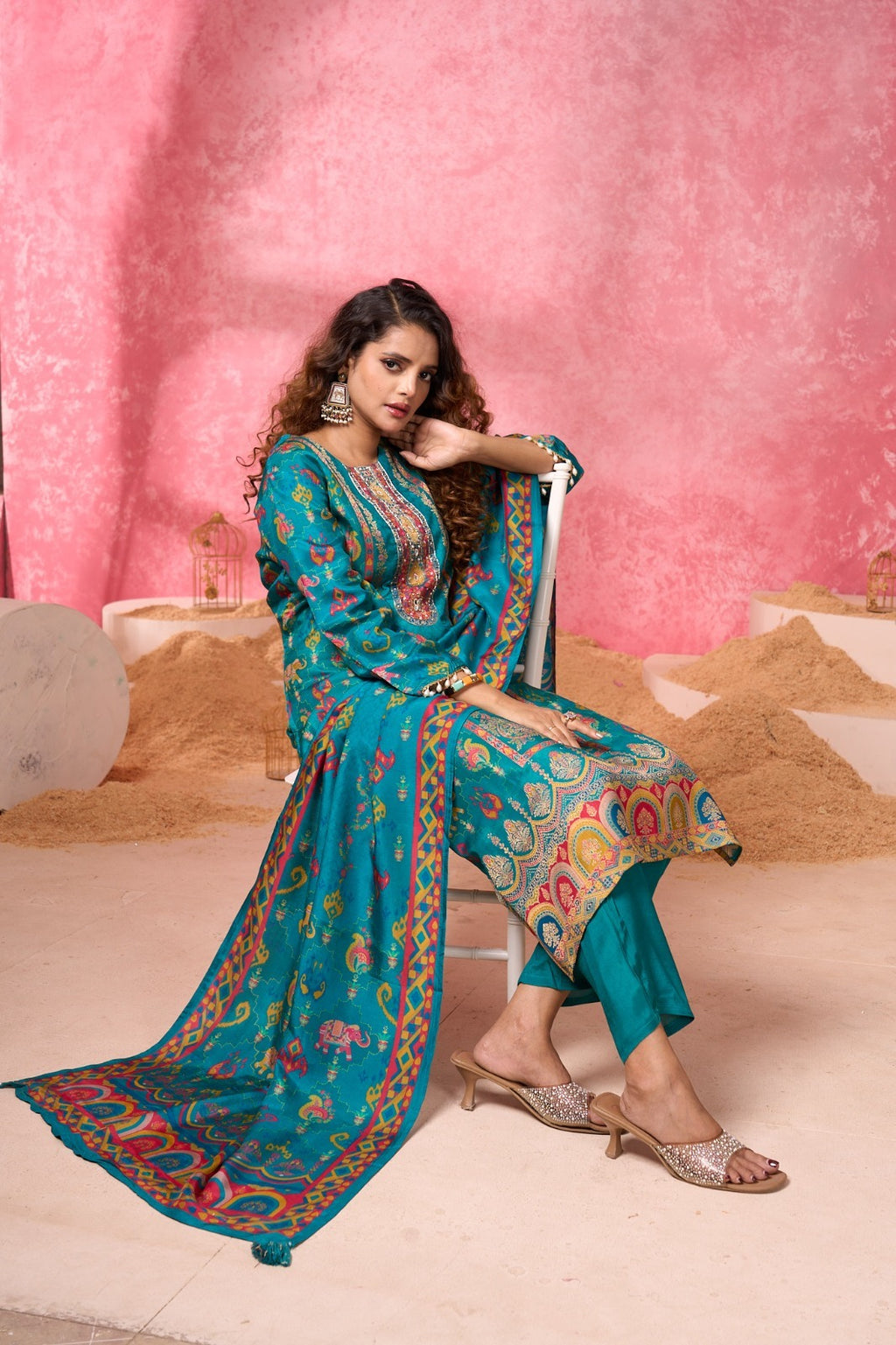 Natural crepe viscose kurti pant dupatta partywear set by Texofab