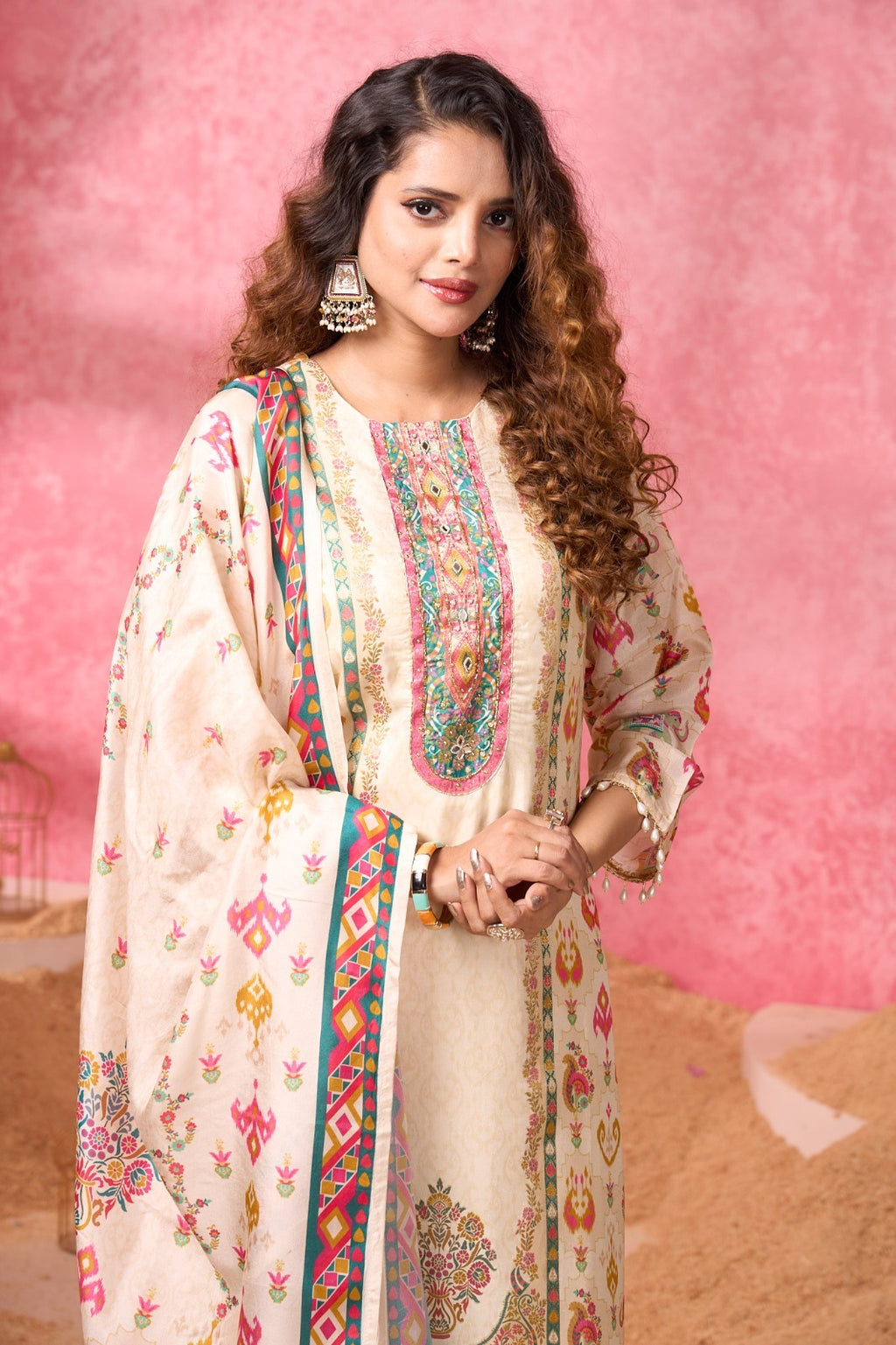 Natural crepe viscose kurti pant dupatta partywear set by Texofab