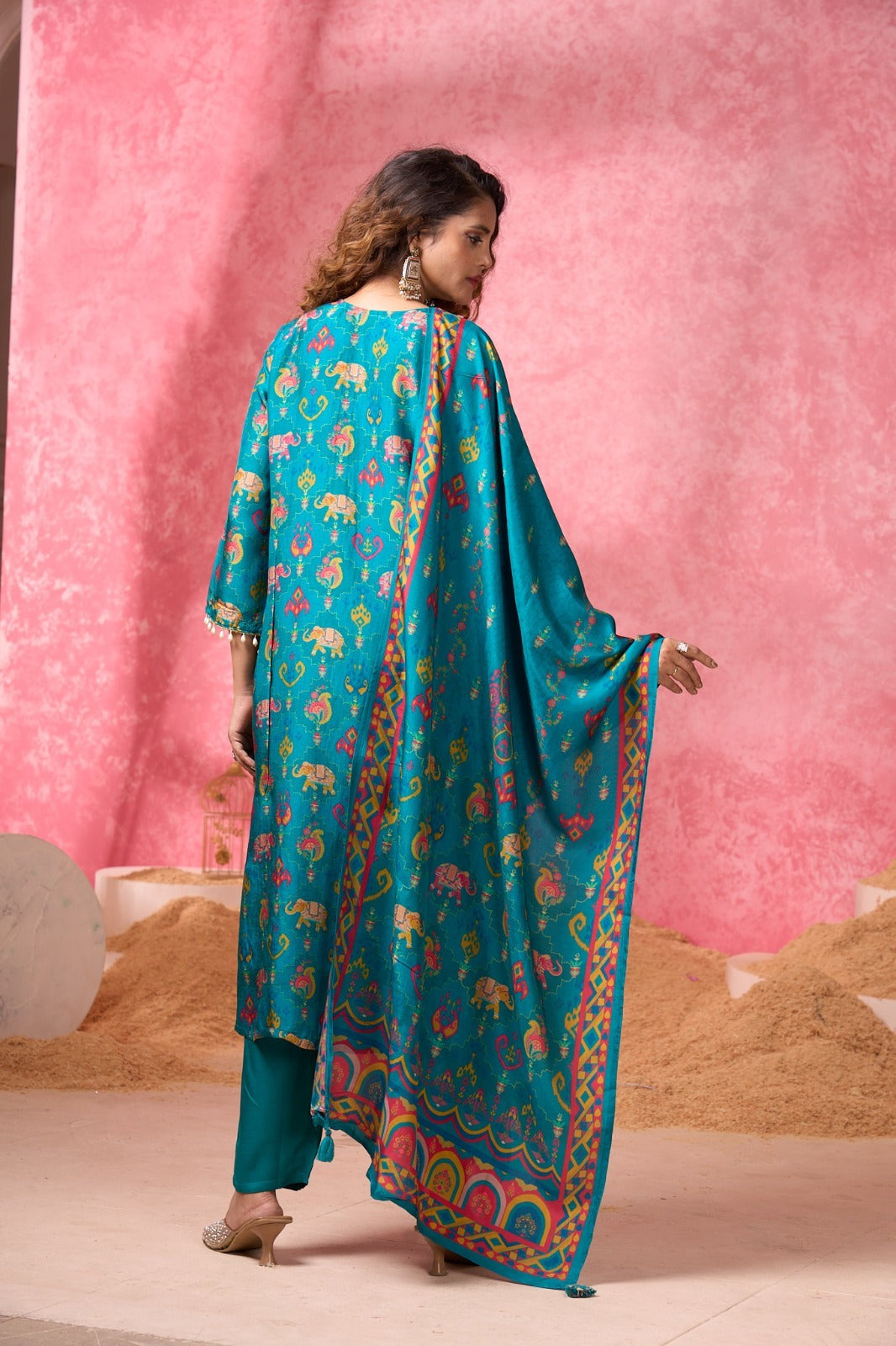 Natural crepe viscose kurti pant dupatta partywear set by Texofab