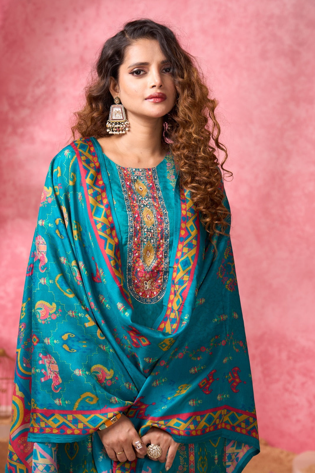 Natural crepe viscose kurti pant dupatta partywear set by Texofab